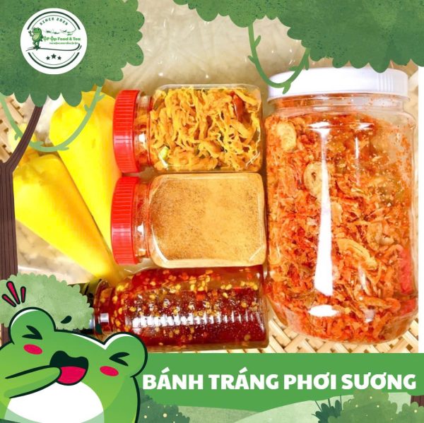 Bánh tráng phơi sương Tây Ninh- Bánh tráng, muối ruốc hành phi, bơ trứng gà, sốt tắc, tóp mỡ